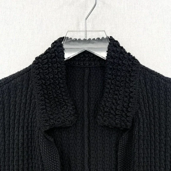 CHANEL 2010 Sweater Womens 34 Black Chain Details Open Cardigan Cotton Chunky - Picture 8 of 16